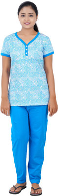 GOKUL FASHION Women Printed, Solid Blue Top & Pyjama Set