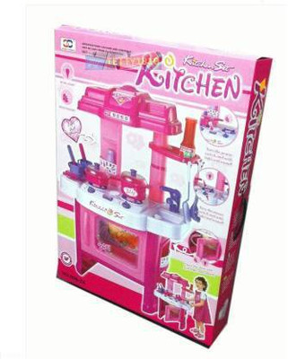 meeraenterprise Luxury battery operated kitchen play set pretend play set for kids with roll play kitchen set carry case, with LED lights & sound, Multi color