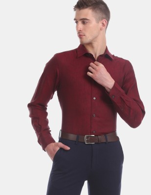 ARROW Men Self Design Casual Maroon Shirt