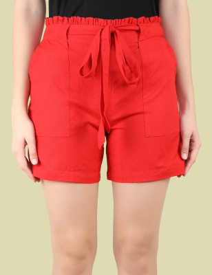 Me Craft Solid Women Red Regular Shorts