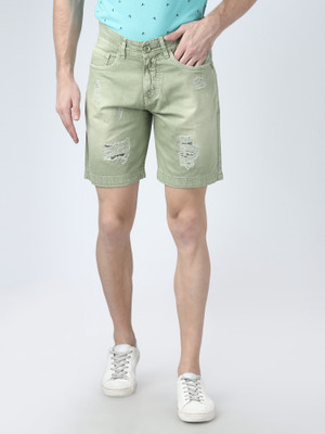 FEVER Solid Men Denim Light Green Denim Shorts