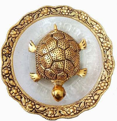 Shri Golden Kachua Plated Feng Shui Tortois Tortoise Turtle Plate Yantra Vastu Decorative Showpiece  -  14 cm(Brass, Gold)