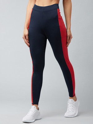 BLINKIN Color Block Women Dark Blue, Red Tights