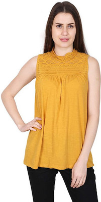 SELFYS Casual Sleeveless Self Design Women Yellow Top