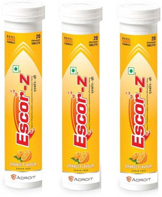 ESCOR-Z Vitamin C Orange Flavour Sugar Free Tablets 20's Pack Of 3(3 x 20 Tablets)