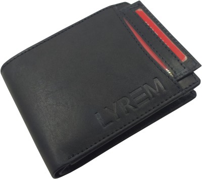 LYREM Men Casual Black Genuine Leather Wallet(6 Card Slots)