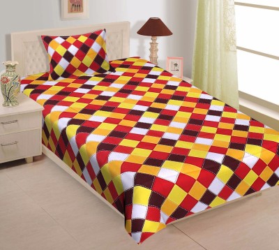 MSKS 144 TC Cotton Single Printed Flat Bedsheet(Pack of 1, Red)