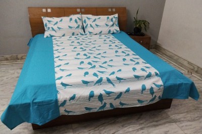 Dekor World 180 TC Cotton Double Printed Flat Bedsheet(Pack of 1, Blue)