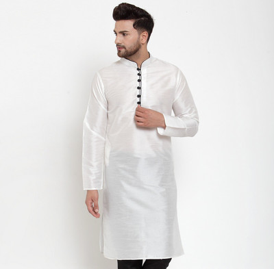 B BEN Men Solid Straight Kurta(White)