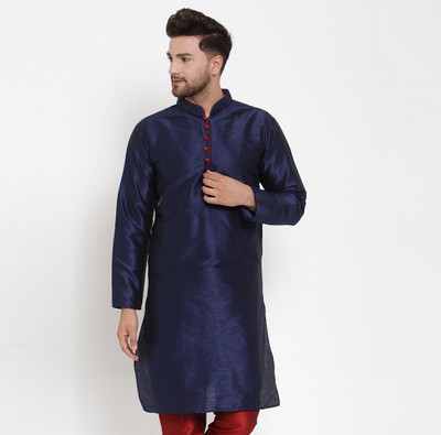 B BEN Men Solid Straight Kurta(Dark Blue)
