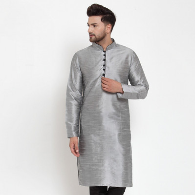 B BEN Men Solid Straight Kurta(Silver)