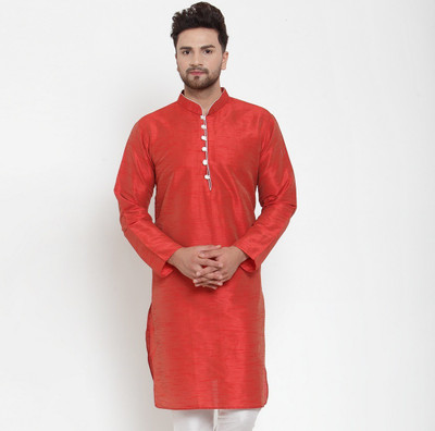 B BEN Men Solid Straight Kurta(Orange)