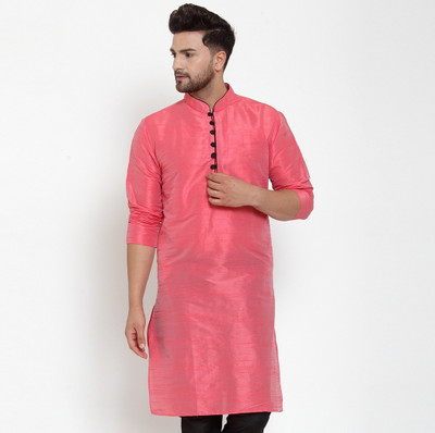 B BEN Men Solid Straight Kurta(Pink)