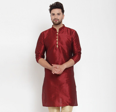 B BEN Men Solid Straight Kurta(Maroon)