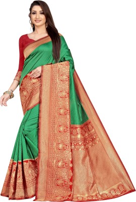 Matangi Exporter Woven Banarasi Art Silk Saree(Green)