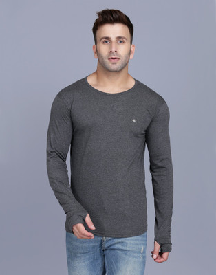 Menkovy Solid Men Round Neck Grey T-Shirt