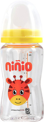 ninio Baby Feeding Bottle 1 Nos Wide Neck Anti-Colic Transparent Yellow 250ml - 250 ml(Transparent)