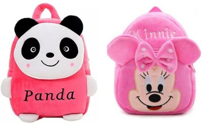 Chicbunny Velvet Children Toddler Preschool Cartoon Backpack for Kids School/Nursery/Picnic/Carry/Travelling/Lunch Panda and Mini (Pink) School Bag(Pink, 10 L)