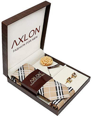 AXLON Satin Cufflink & Tie Pin Set(Brown)