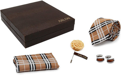 AXLON Satin Cufflink & Tie Pin Set(Brown)