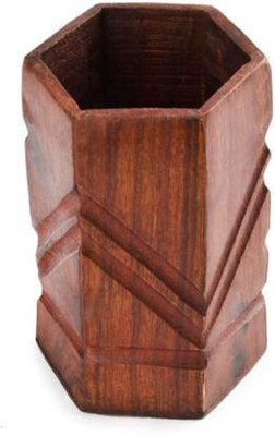 Monezaa 1 Compartments Wood Single Compartment Pen Stand(Brown)