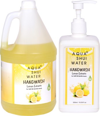 Aqua Shui Water HANDWASH IN 5 LTR CAN and 500 ML IN PET BOTTLE WITH DISPENSER PUMP Hand Wash Pump Dispenser(2 x 2750 ml)