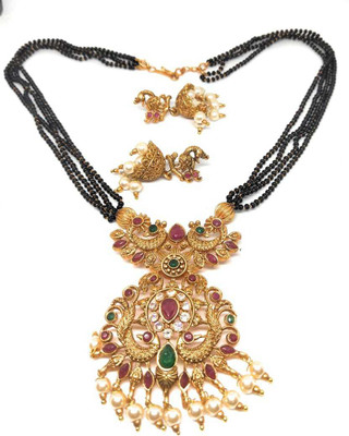 PBM CREATIONS Copper Gold-plated Black Jewellery Set(Pack of 1)