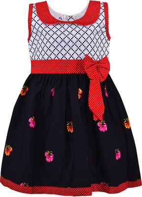 Wishkaro Girls Midi/Knee Length Casual Dress(Red, Sleeveless)