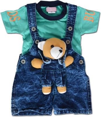 Ivy Dungaree For Baby Boys & Baby Girls Casual Washed Cotton Blend(Green, Pack of 1)