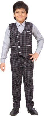 AJ Dezines Boys Festive & Party Shirt, Waistcoat and Pant Set(Red Pack of 1)
