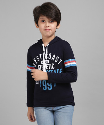NICK AND JONES Boys & Girls Typography, Printed Pure Cotton Regular T Shirt(Dark Blue, Pack of 1)