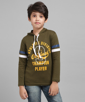 NICK AND JONES Boys & Girls Typography, Printed Pure Cotton Regular T Shirt(Dark Green, Pack of 1)