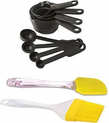 PRIYANSHI ENTERPRISE 8 Pcs Measuring Cups and Spoons Set, Silicone Series Spatula and Brush Set Kitchen Tool Set(Black, Baking Tools, Spatula, Brush)