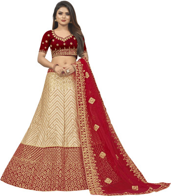 Hensi sarees shop Embroidered Semi Stitched Lehenga Choli(Maroon)