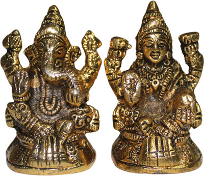 radhe creations Ashtadhatu/EIGHT METALS Lakshmi Ganesh Idol for Home decor and Gift purpose Decorative Showpiece  -  7 cm(Metal, Gold)