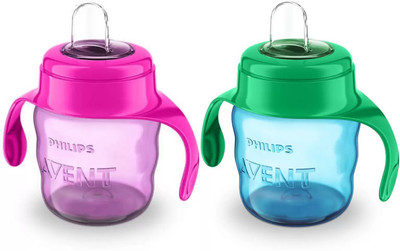 Philips Avent Avent Toddler Spout Cup With Twin Handle Pack of 2 pcs(1 BLUE 1 PINK)
