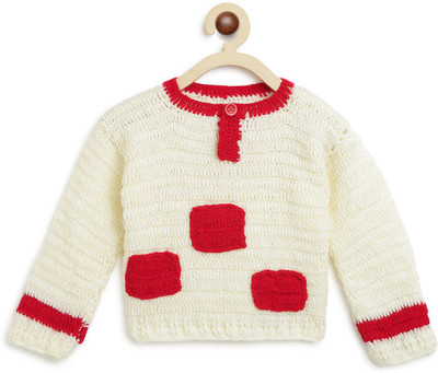 CHUTPUT Printed Round Neck Casual Baby Boys & Baby Girls White Sweater