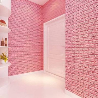 ODELEE 3D FOAM BRICK WALL STICKER PINK ( PACK OF 5 PCS ) Pack of 5(77 cm X 70 cm, Pink)