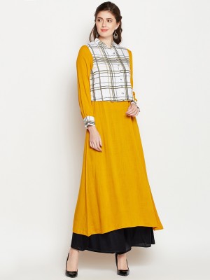 Rare Roots Women Printed A-line Kurta(Yellow)