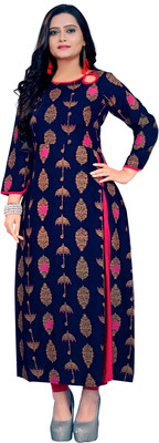 starfab enterprise Women Printed A-line Kurta(Blue)