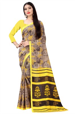 Guru Alankar Digital Print Daily Wear Georgette Saree(Grey, Yellow)