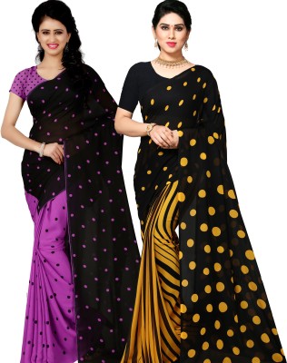 Anand Printed, Graphic Print, Polka Print Daily Wear Georgette Saree(Pack of 2, Multicolor)