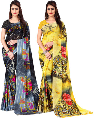 ANAND Printed Daily Wear Georgette Saree(Pack of 2, Multicolor)