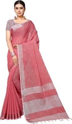 RekhaManiyar Solid/Plain Bollywood Cotton Linen Saree(Red)