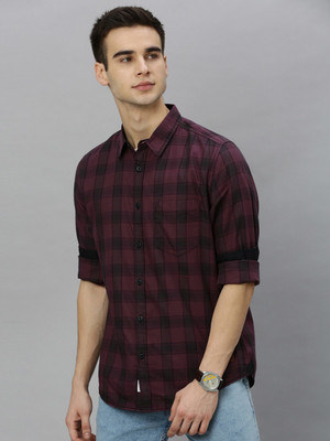 Roadster Men Checkered Casual Maroon Shirt