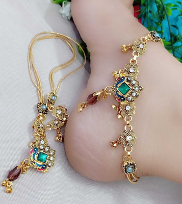 Pihoo Enterprise Five WOMEN S ANKLET green Payal -06 Alloy Anklet(Pack of 2)