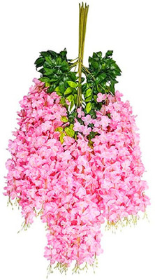 Siddhivinayak Siddhivinayak Artificial Hanging Dense Wisteria Flower Vine Pink, Green Westeria Artificial Flower(36 inch, Pack of 4, Garlands)