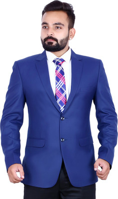 La Rainbow Solid Single Breasted Casual Men Blazer(Dark Blue)