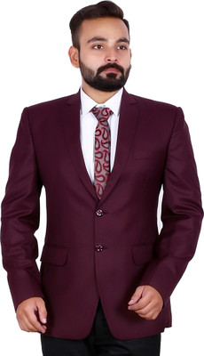 La Rainbow Solid Single Breasted Casual Men Blazer(Maroon)