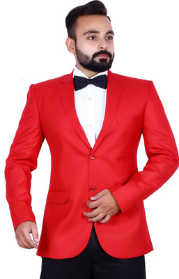 La Rainbow Solid Single Breasted Casual Men Blazer(Red)